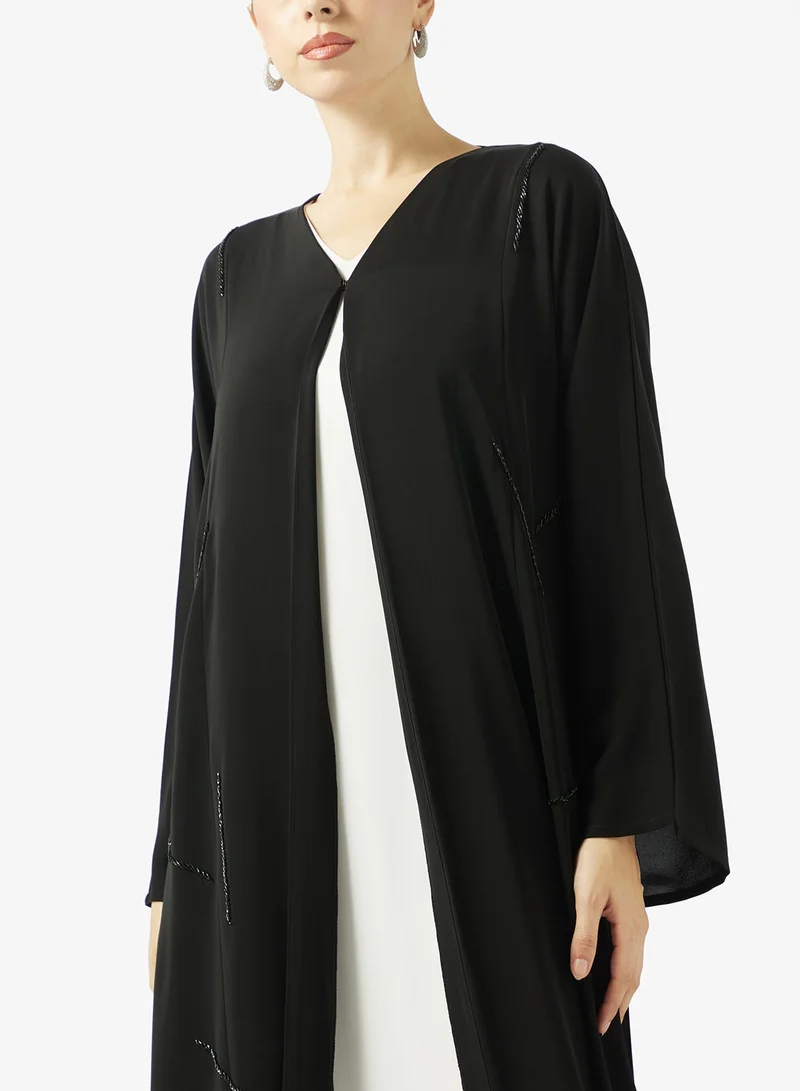 hayas closet  Black Embellished Abaya With Sheila for Women | Best Price UAE